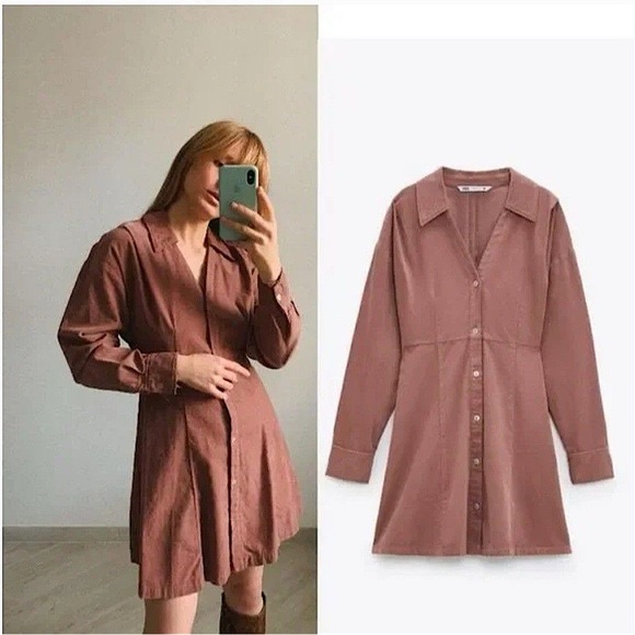 Zara Dresses & Skirts - 💋 ZARA Soft Velvet Burgundy Shirt Dress with Buttons. Size MD. Great Cond!